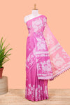 Purple linen cotton saree with floral print