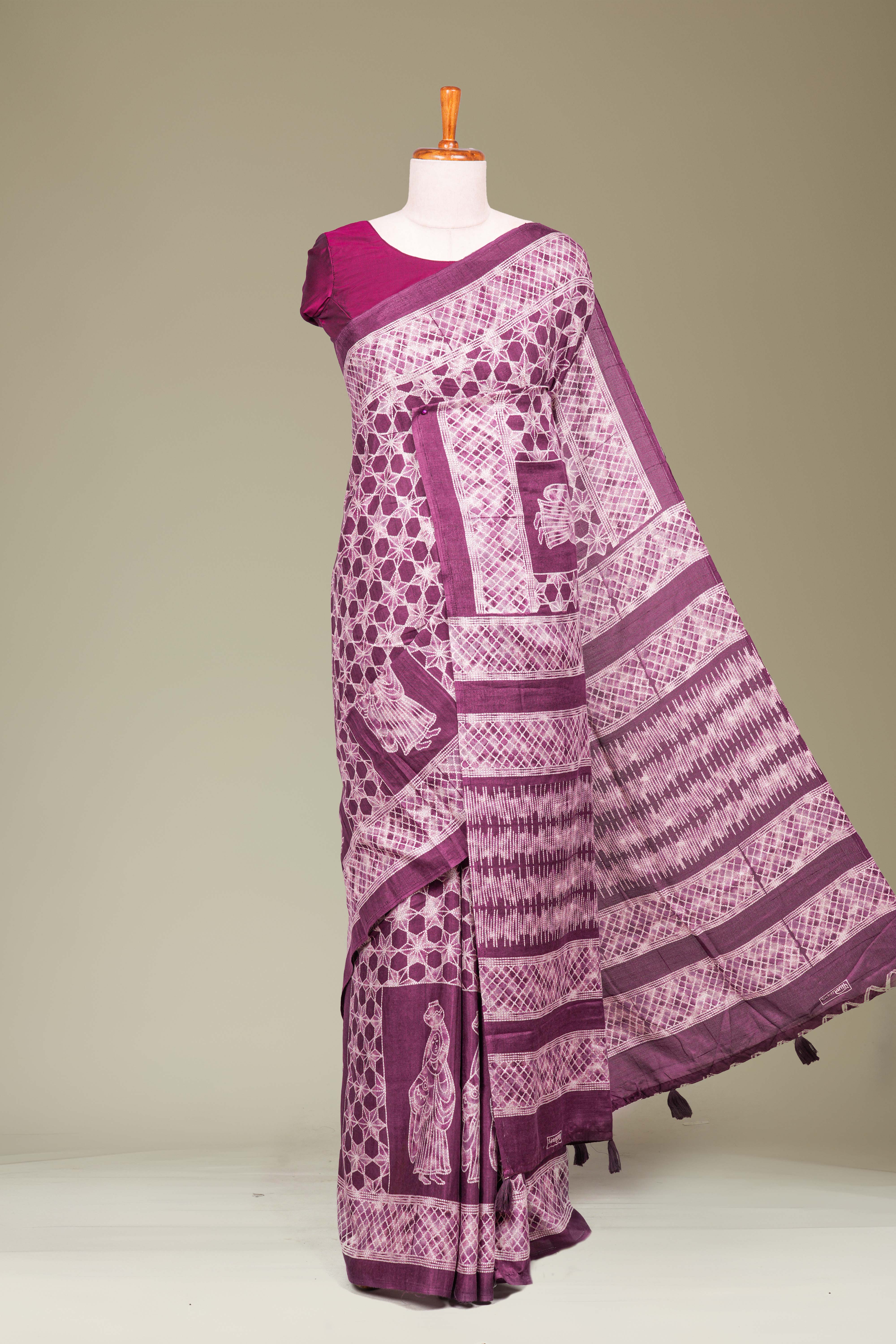 Purple linen printed saree
