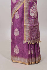 Purple matching blouse saree
