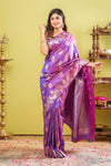 Purple semi soft silk floral saree