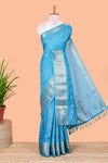 Rama blue art raw silk peacock butta saree