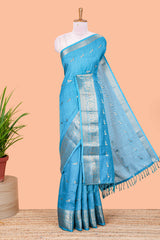 Rama blue art raw silk peacock butta saree