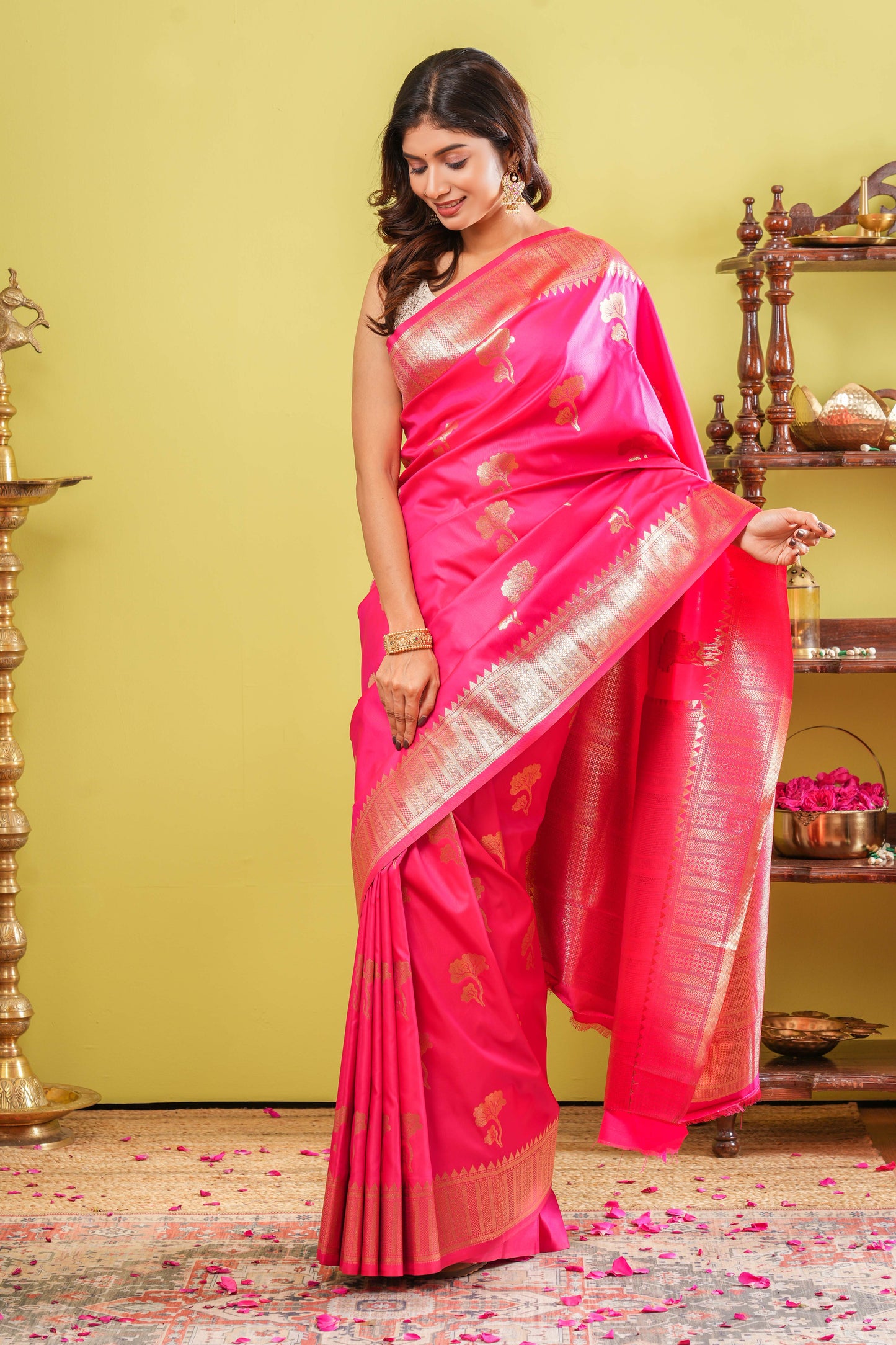 Rani pink semi soft silk celebration saree