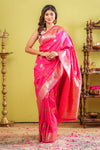 Rani pink semi soft silk floral saree