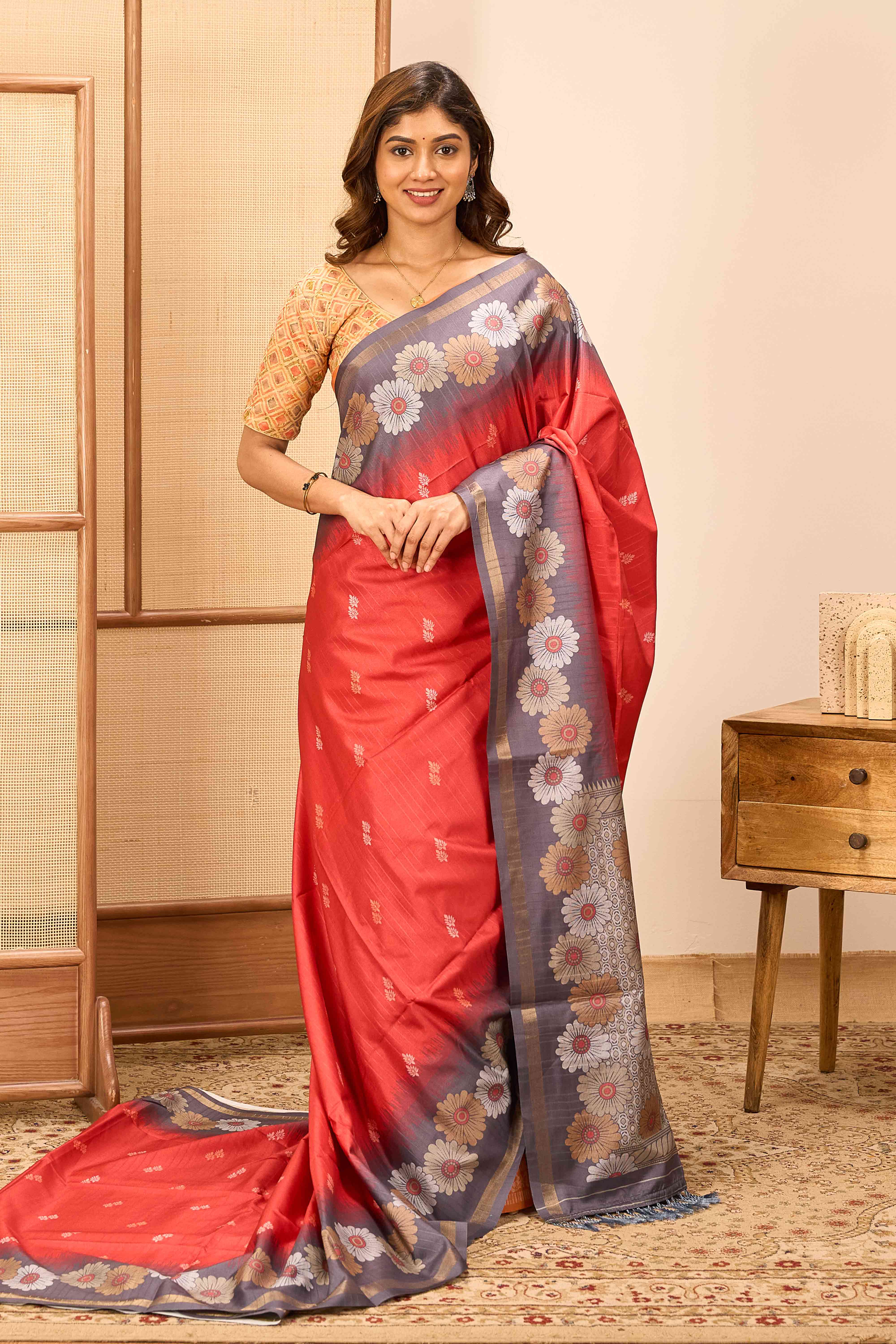 Red Color Tussar