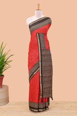Red chanderi cotton saree