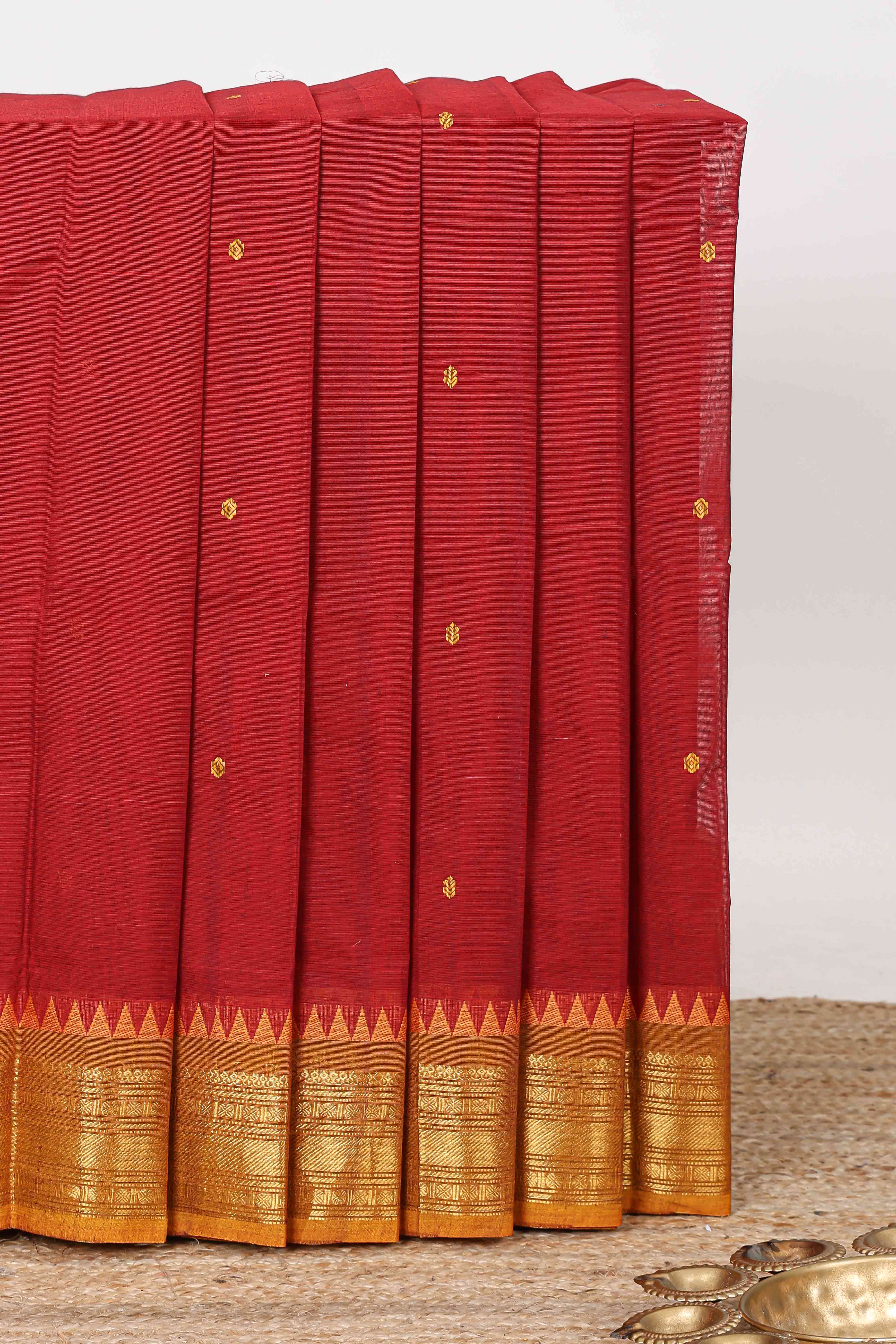 Red chettinad cotton saree butta design