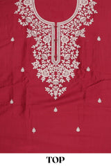 Red cotton silk sequin dress material