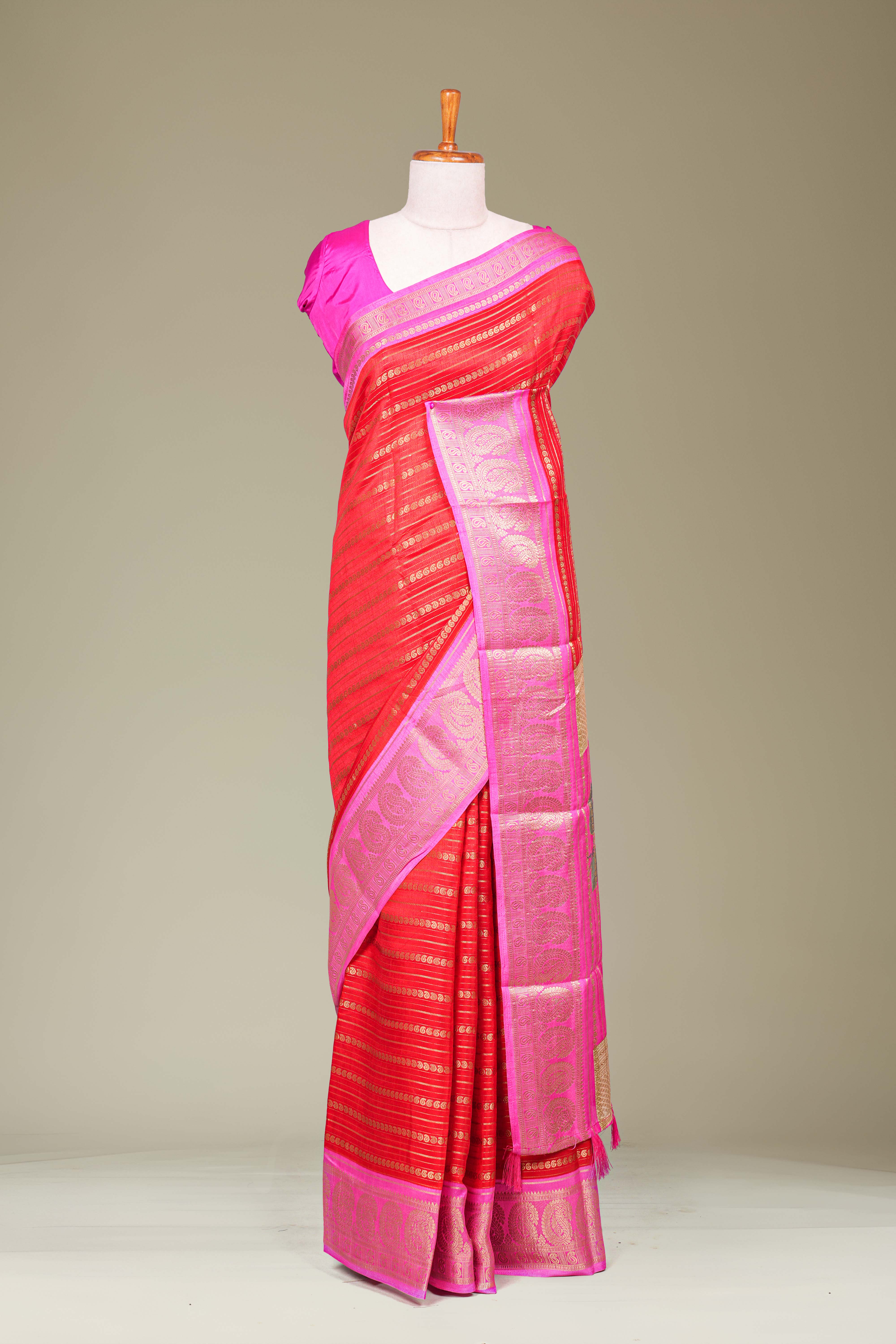 Red dola silk mango motif saree