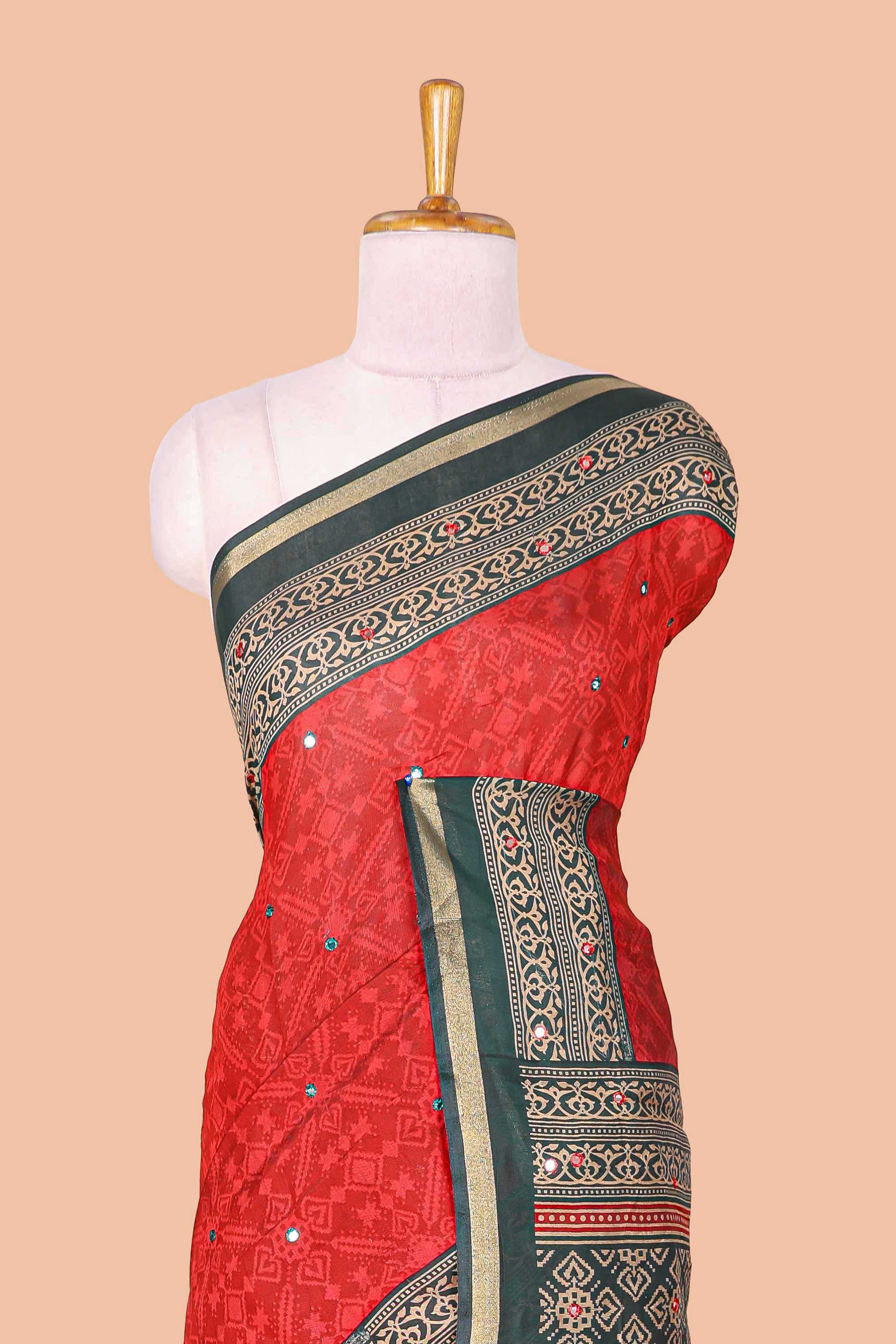 Red geometric design chanderi saree