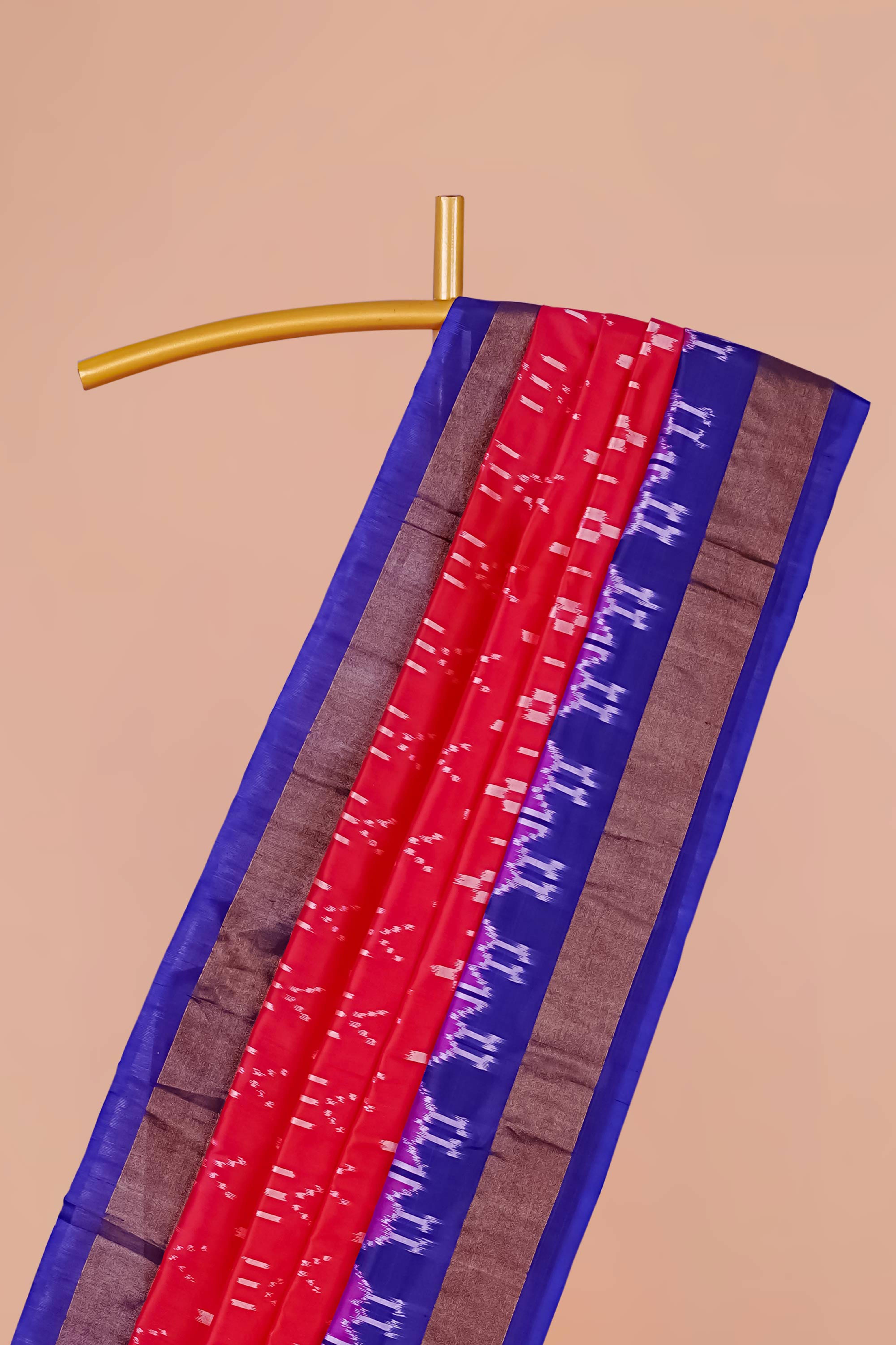 Red ikkat silk with blue border