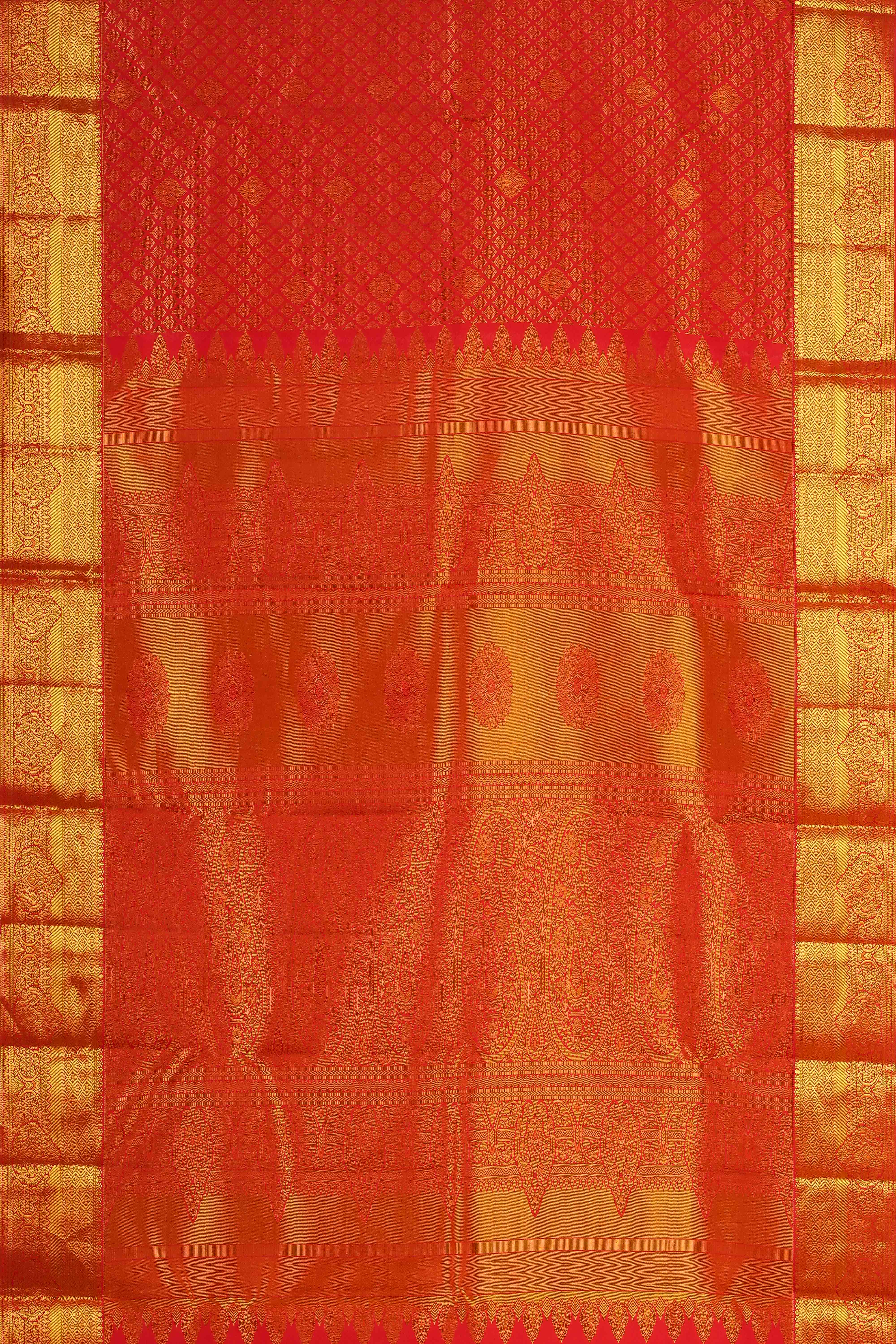 Red jacquard woven silk saree