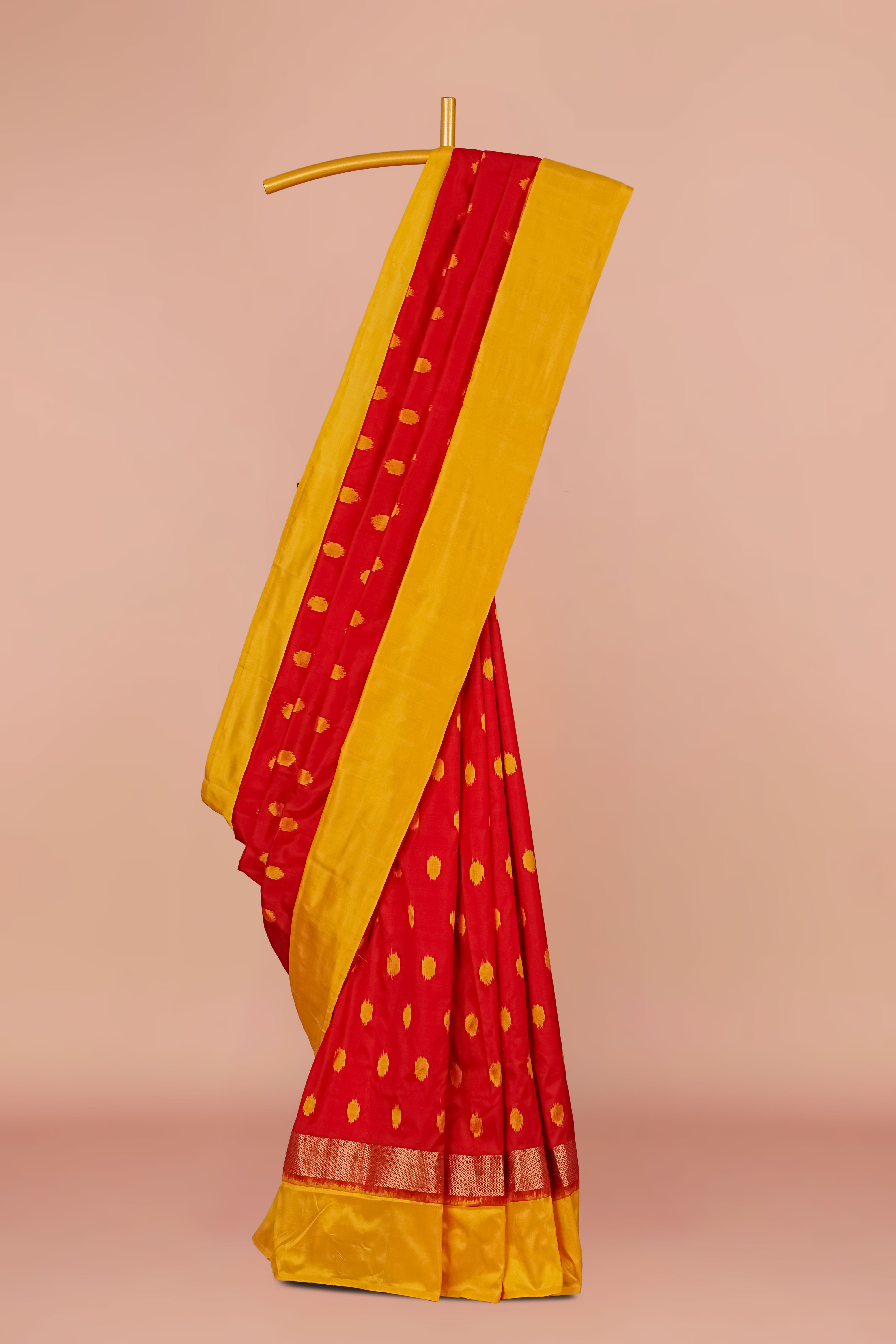 Red mustard pure ikkat silk