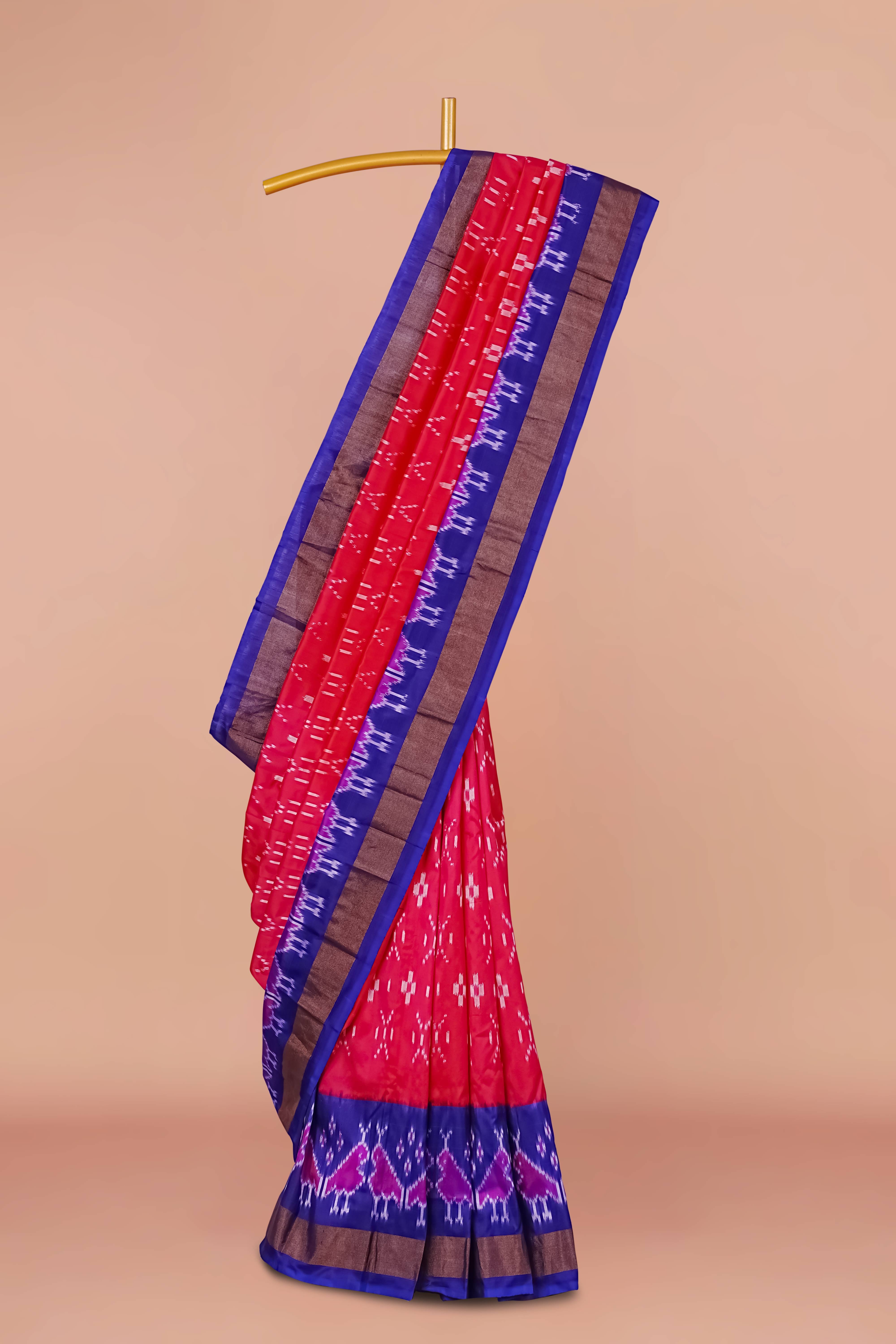 Red pure ikkat silk saree