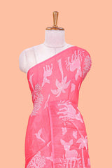 Red saree with self palm tree border