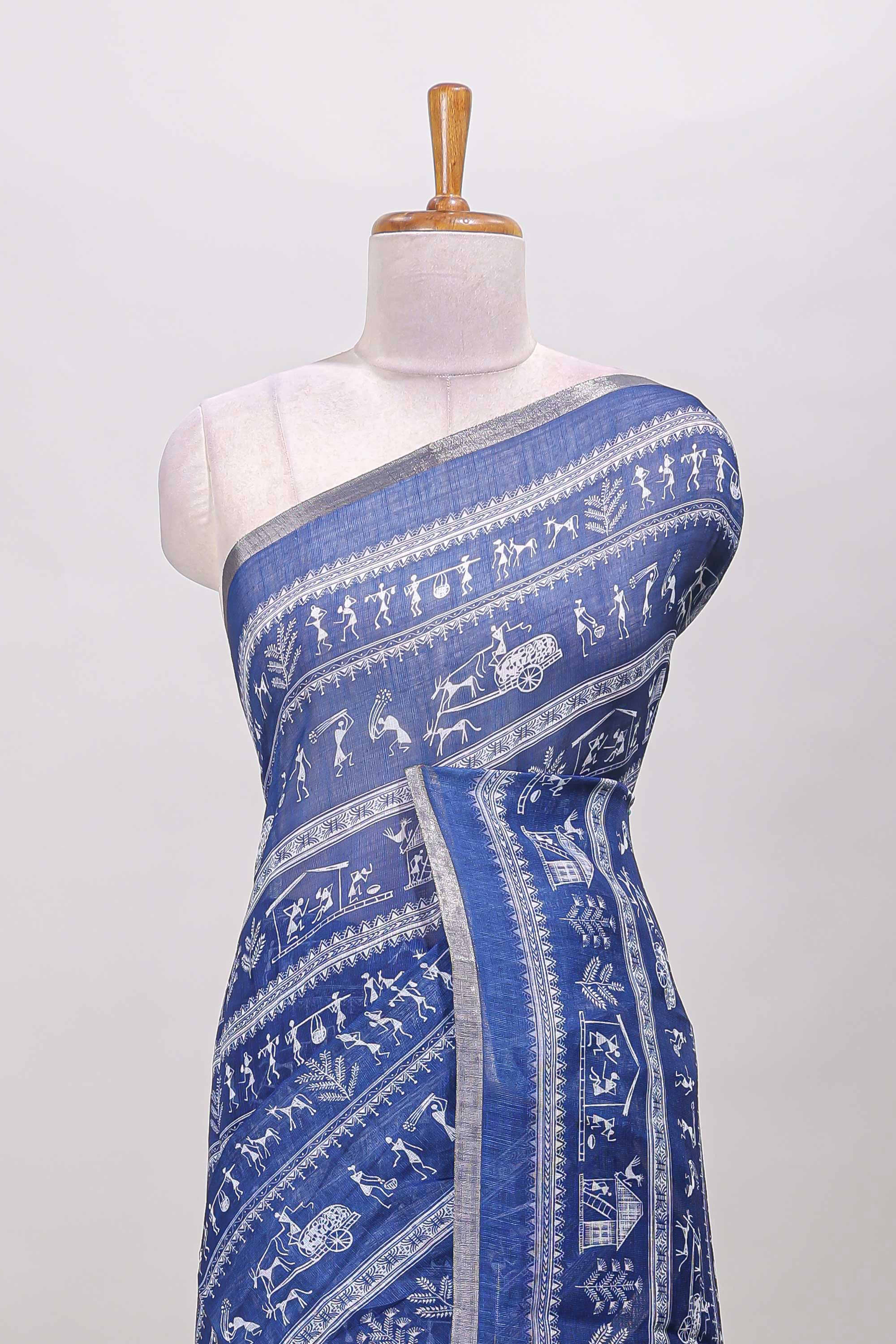Royal blue self zari border