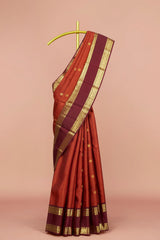 Rust orange pure silk saree