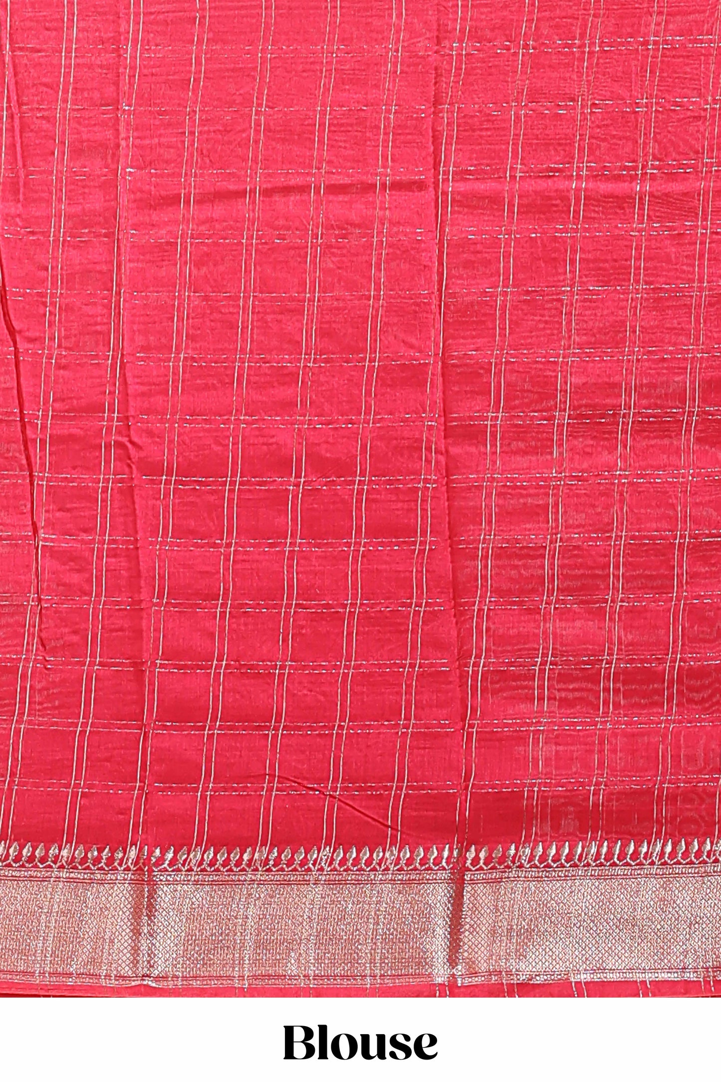 Navy blue checked semi banaras chiffon saree with self zari border and contrast blouse