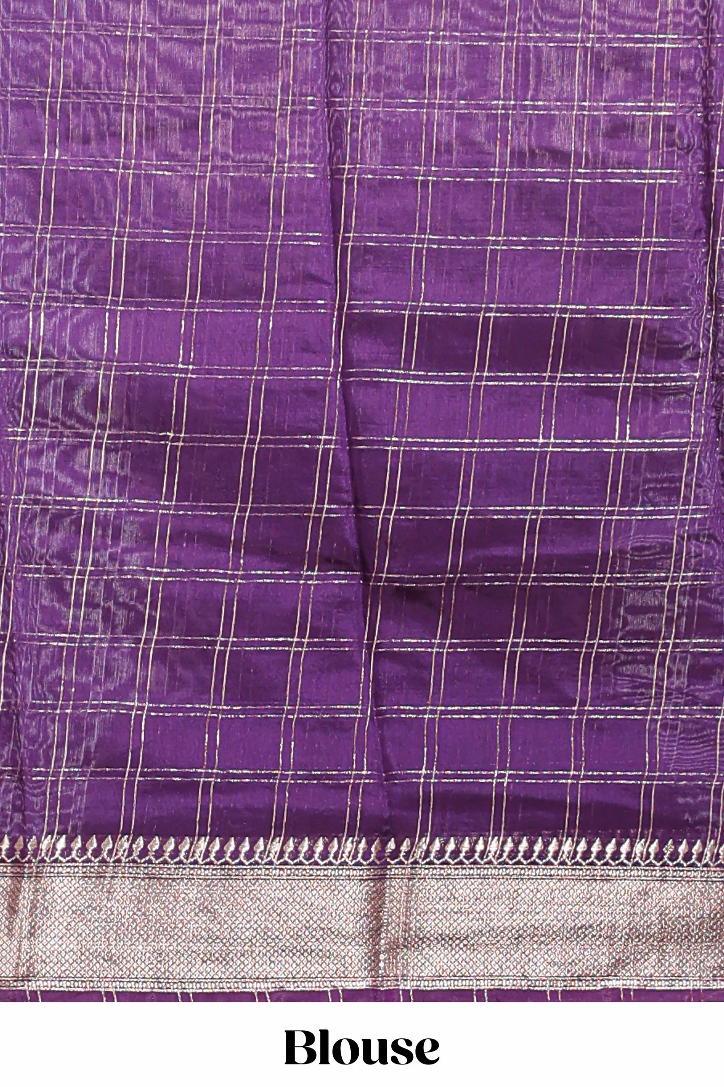 Pink checked semi banaras chiffon saree with self zari border and contrast blouse