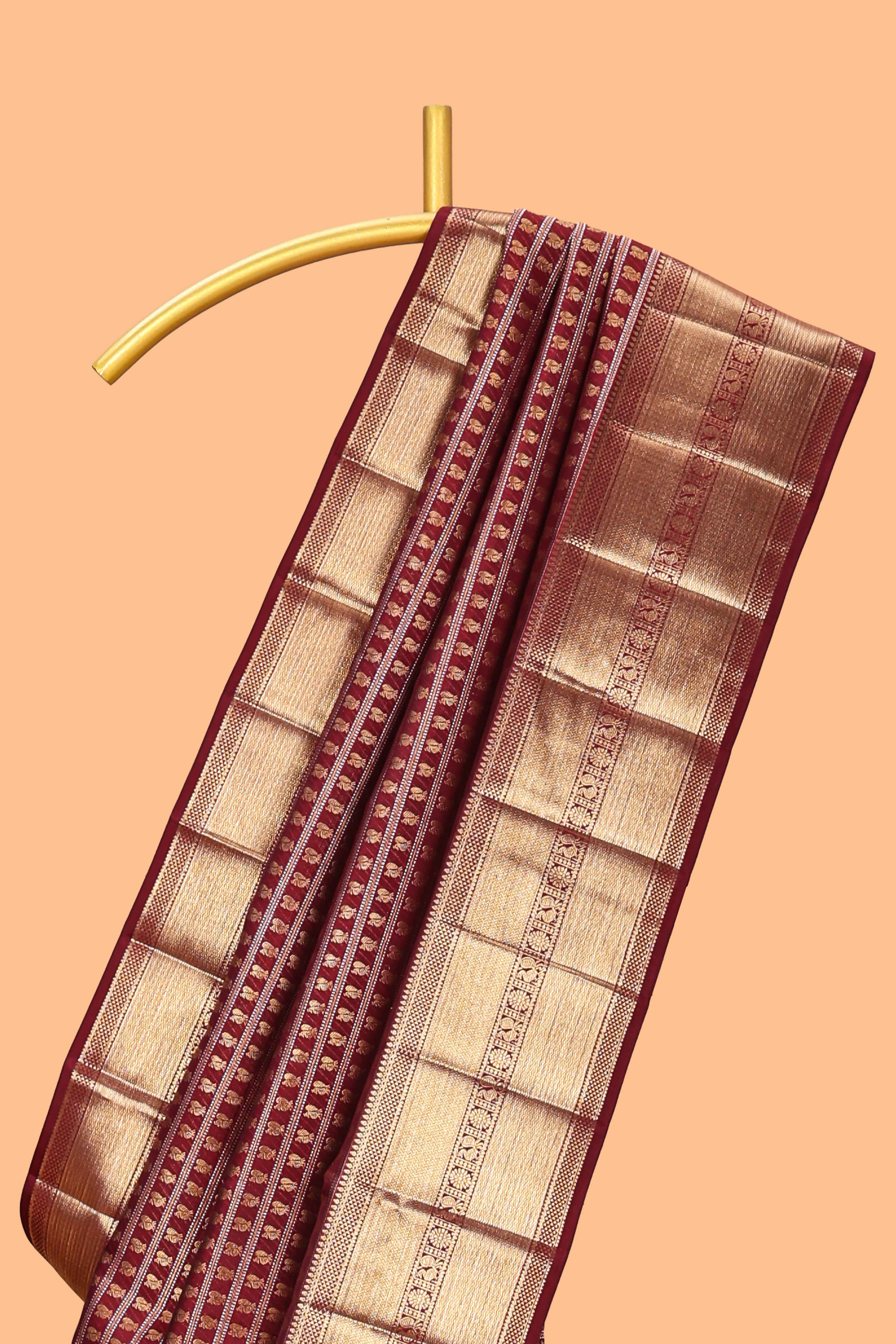 Maroon birds zari design swayamvara pattu saree with self zari border and matching blouse