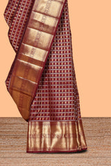 Maroon birds zari design swayamvara pattu saree with self zari border and matching blouse