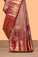 Rani pink geometric zari motifs design swayamvara pattu saree with self zari border and matching blouse