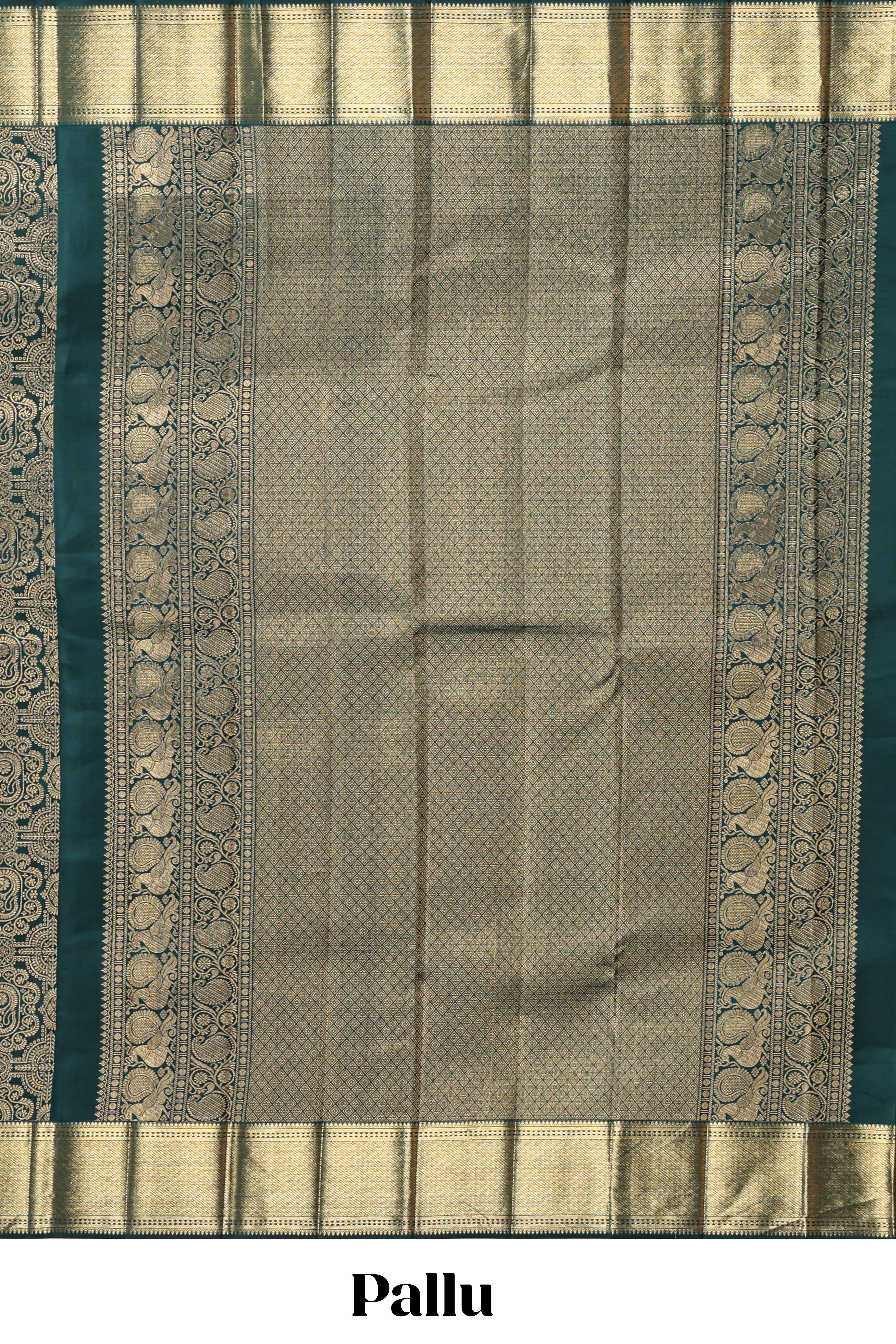 Green unique zari design swayamvara pattu saree with self zari border and matching blouse
