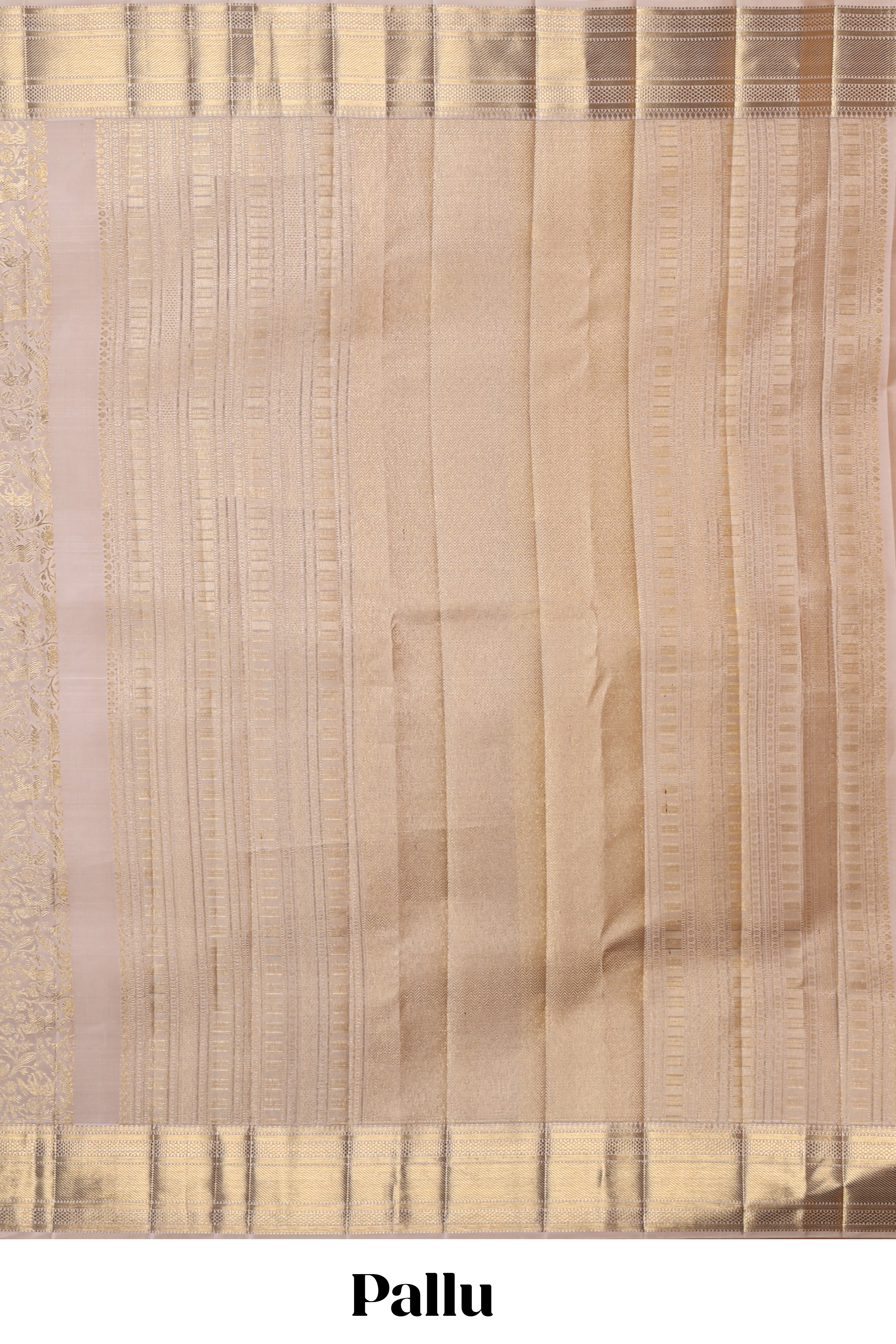 Pale beige floral zari design swayamvara pattu saree with self zari border and matching blouse