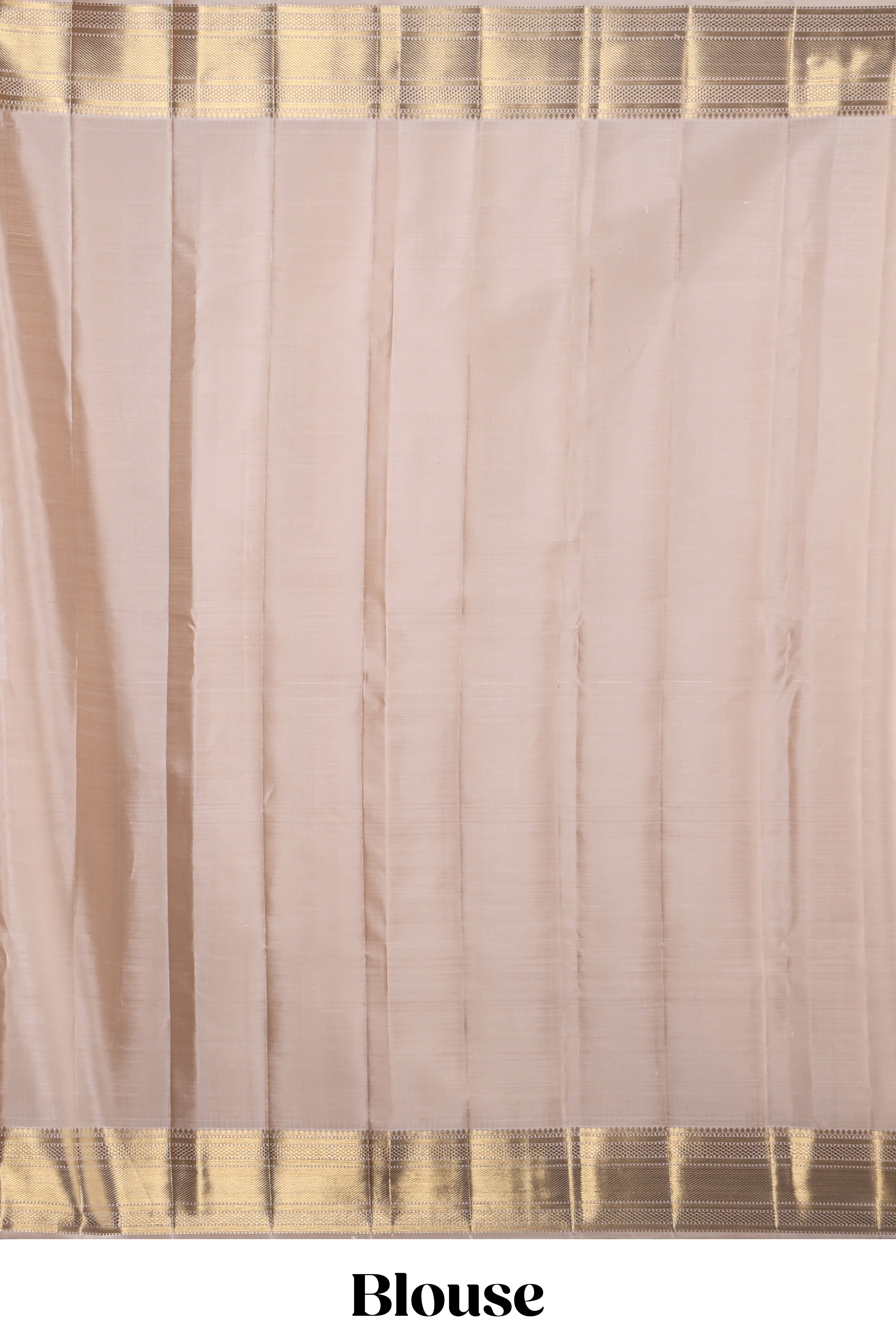 Pale beige floral zari design swayamvara pattu saree with self zari border and matching blouse