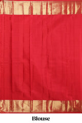Red checked motifs zari design swayamvara pattu saree with self zari border and matching blouse