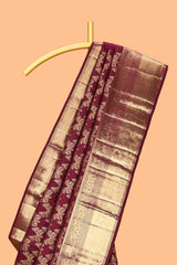 Maroon floral vine zari design swayamvara pattu saree with self zari border and matching blouse
