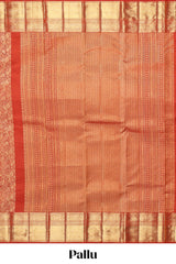 Rust red unique zari design swayamvara pattu saree with self zari border and matching blouse