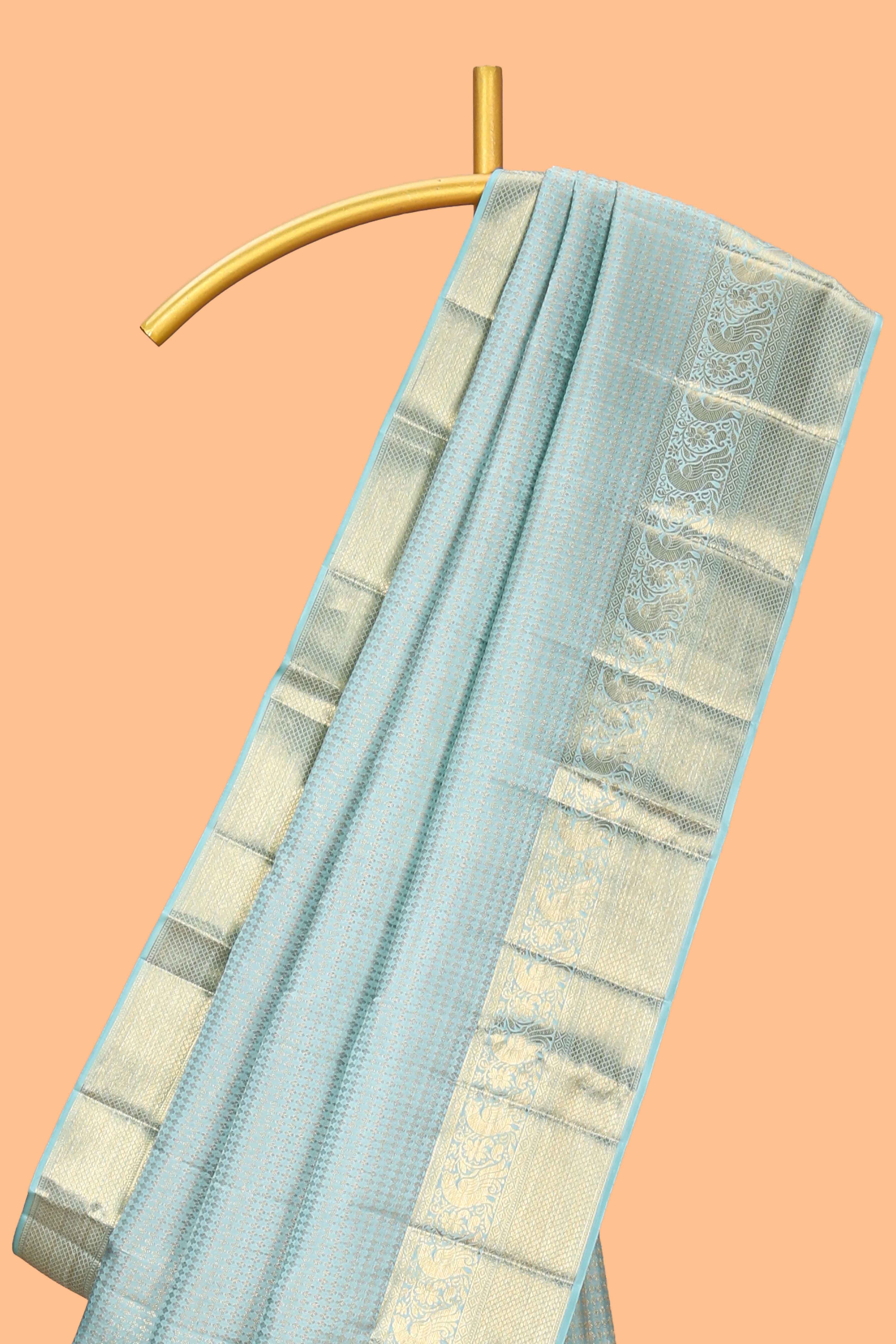 Blue zari design swayamvara pattu saree with self zari border and matching blouse