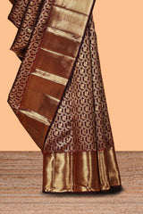 Maroon birds zari motifs design swayamvara pattu saree with self zari border and matching blouse