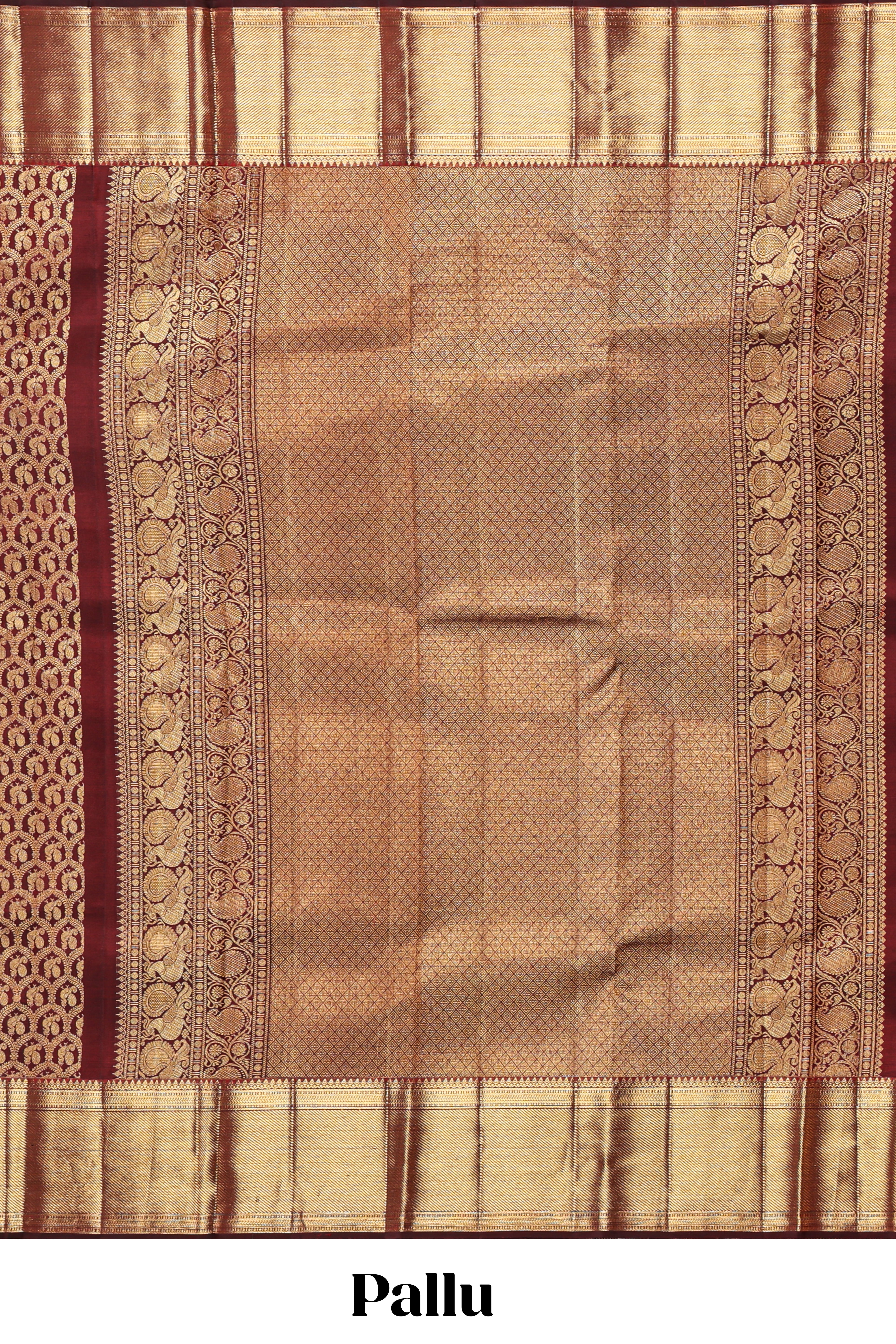 Maroon birds zari motifs design swayamvara pattu saree with self zari border and matching blouse