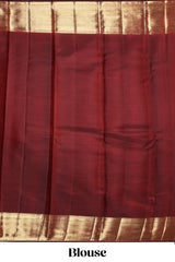 Maroon birds zari motifs design swayamvara pattu saree with self zari border and matching blouse