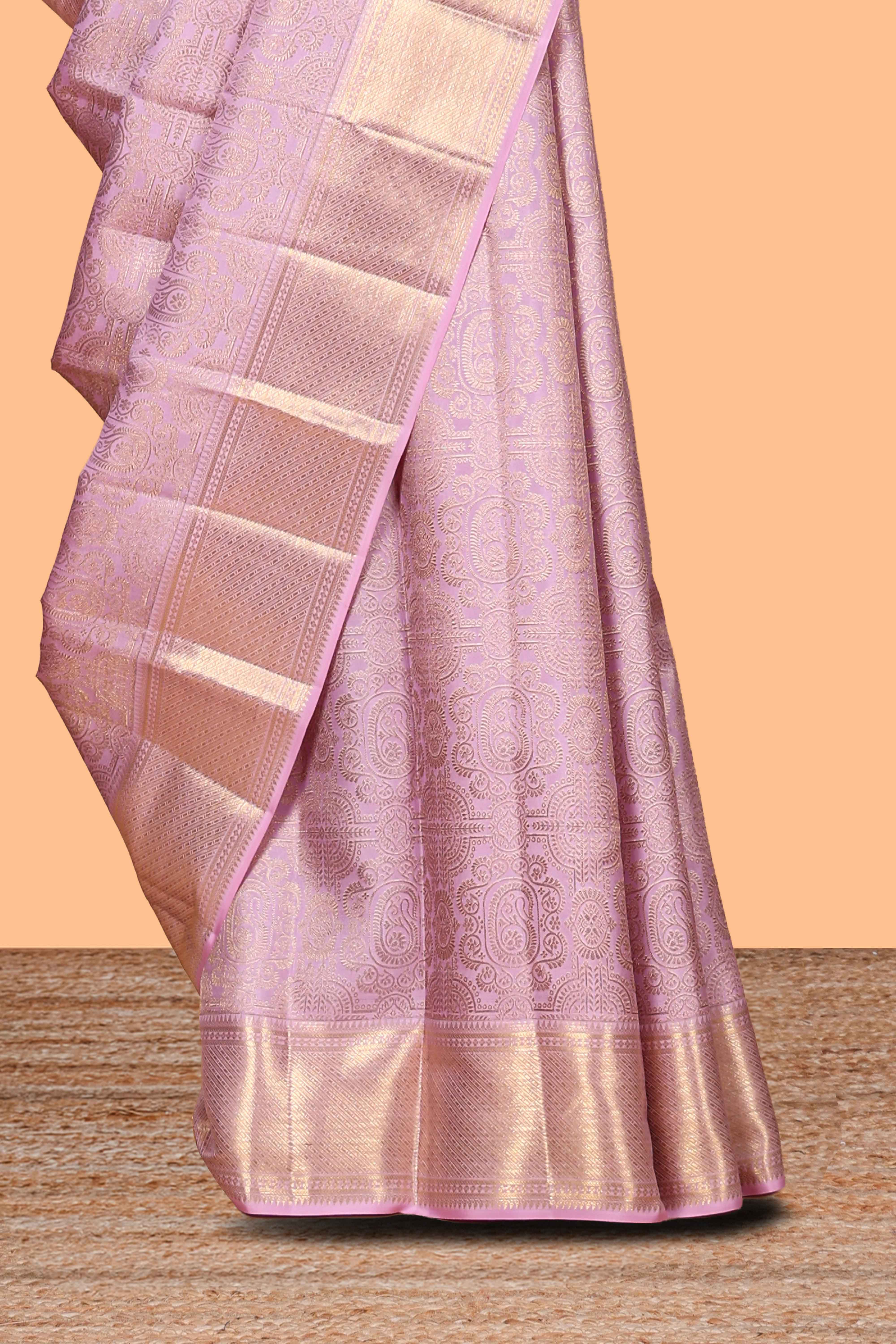 Lavender unique zari design swayamvara pattu saree with self zari border and matching blouse
