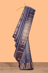 Blue bird zari design swayamvara pattu saree with self zari border and matching blouse