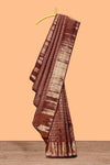 Maroon striped bird zari design swayamvara pattu saree with self zari border and matching blouse