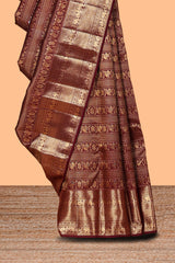 Maroon striped bird zari design swayamvara pattu saree with self zari border and matching blouse
