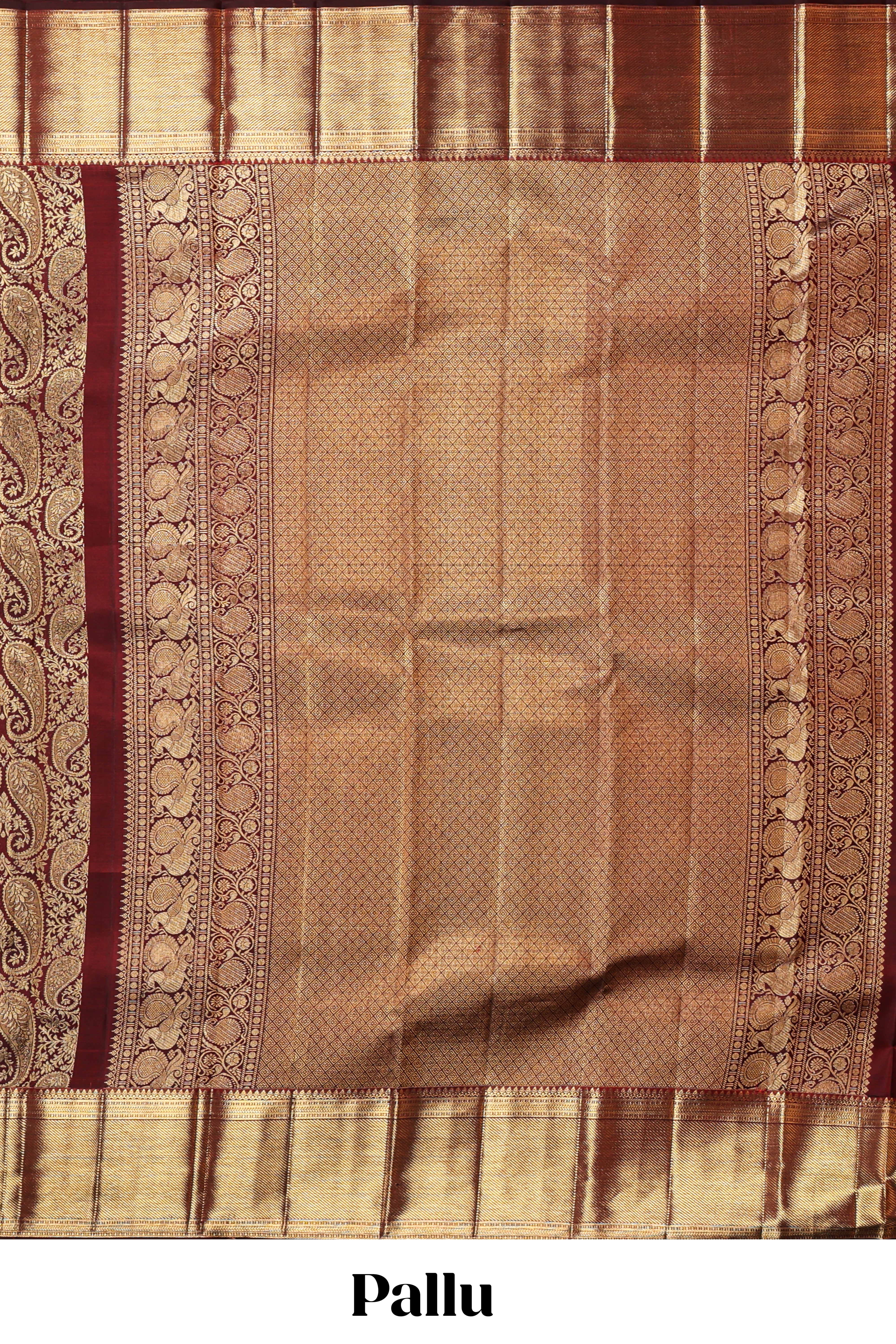 Dark maroon unique zari design swayamvara pattu saree with self zari border and matching blouse