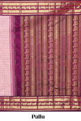 Baby pink checked zari design swayamvara pattu saree with contrast zari border and blouse