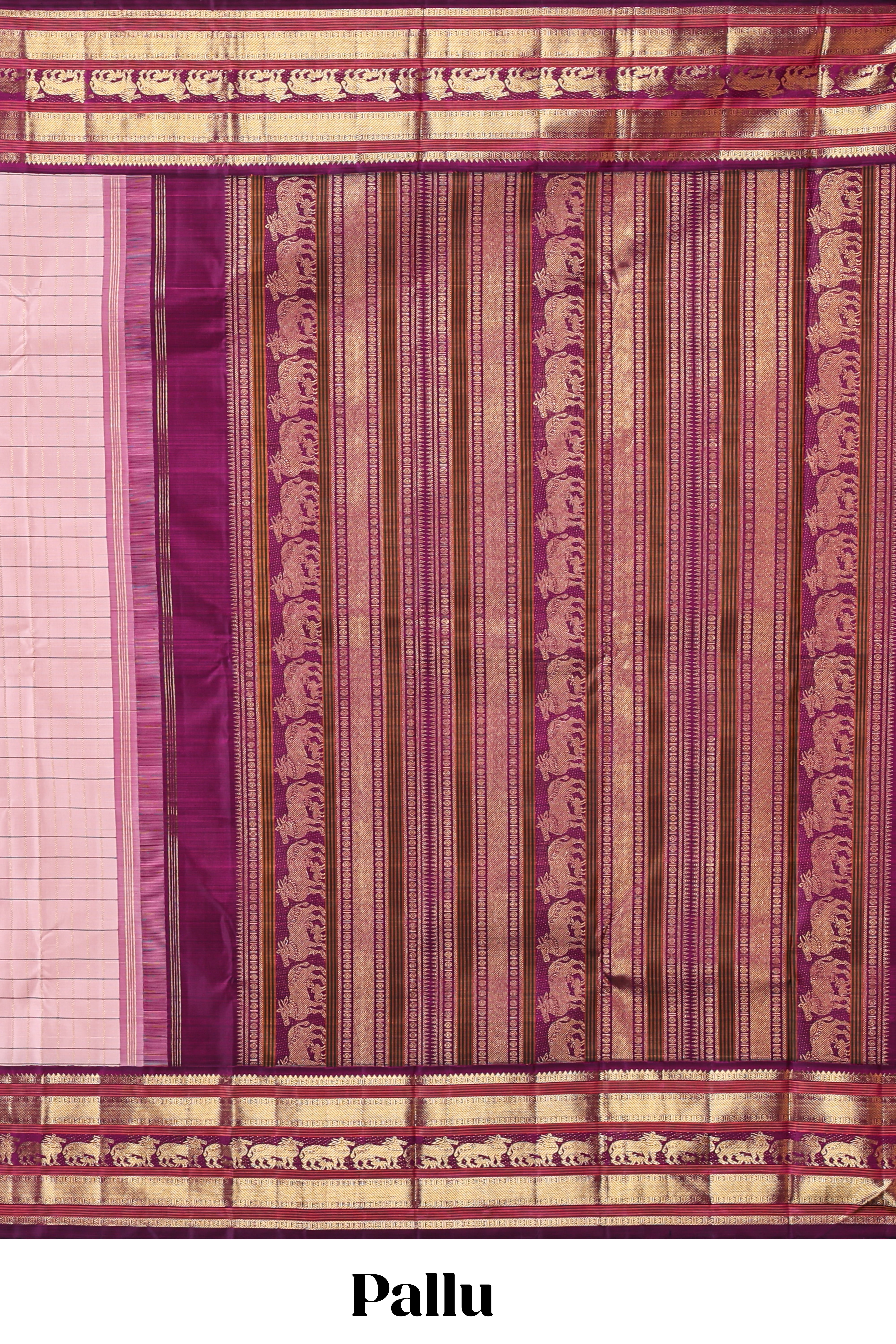 Baby pink checked zari design swayamvara pattu saree with contrast zari border and blouse