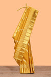 Yellow floral vine zari design swayamvara pattu saree with self zari border and matching blouse