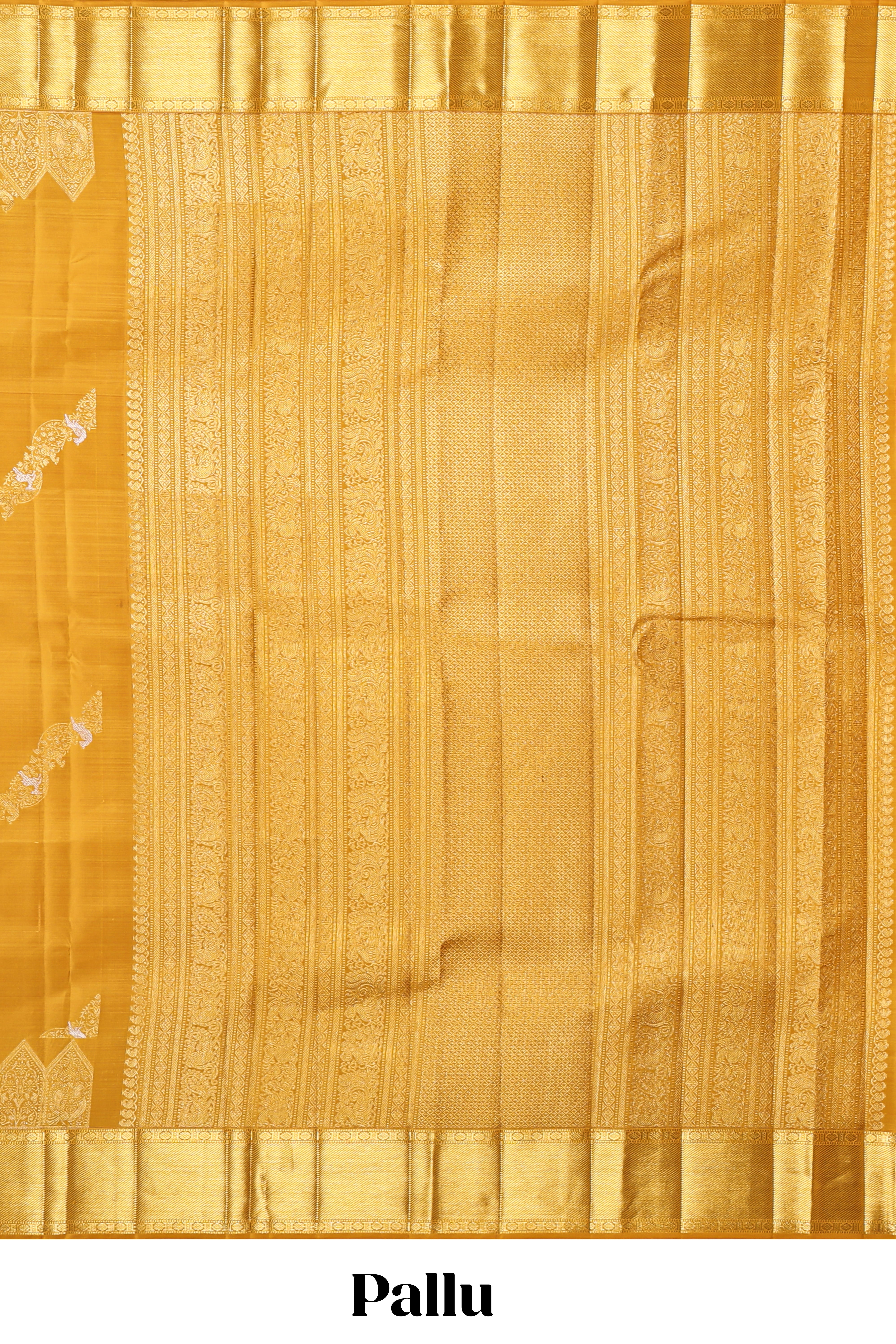 Yellow floral vine zari design swayamvara pattu saree with self zari border and matching blouse
