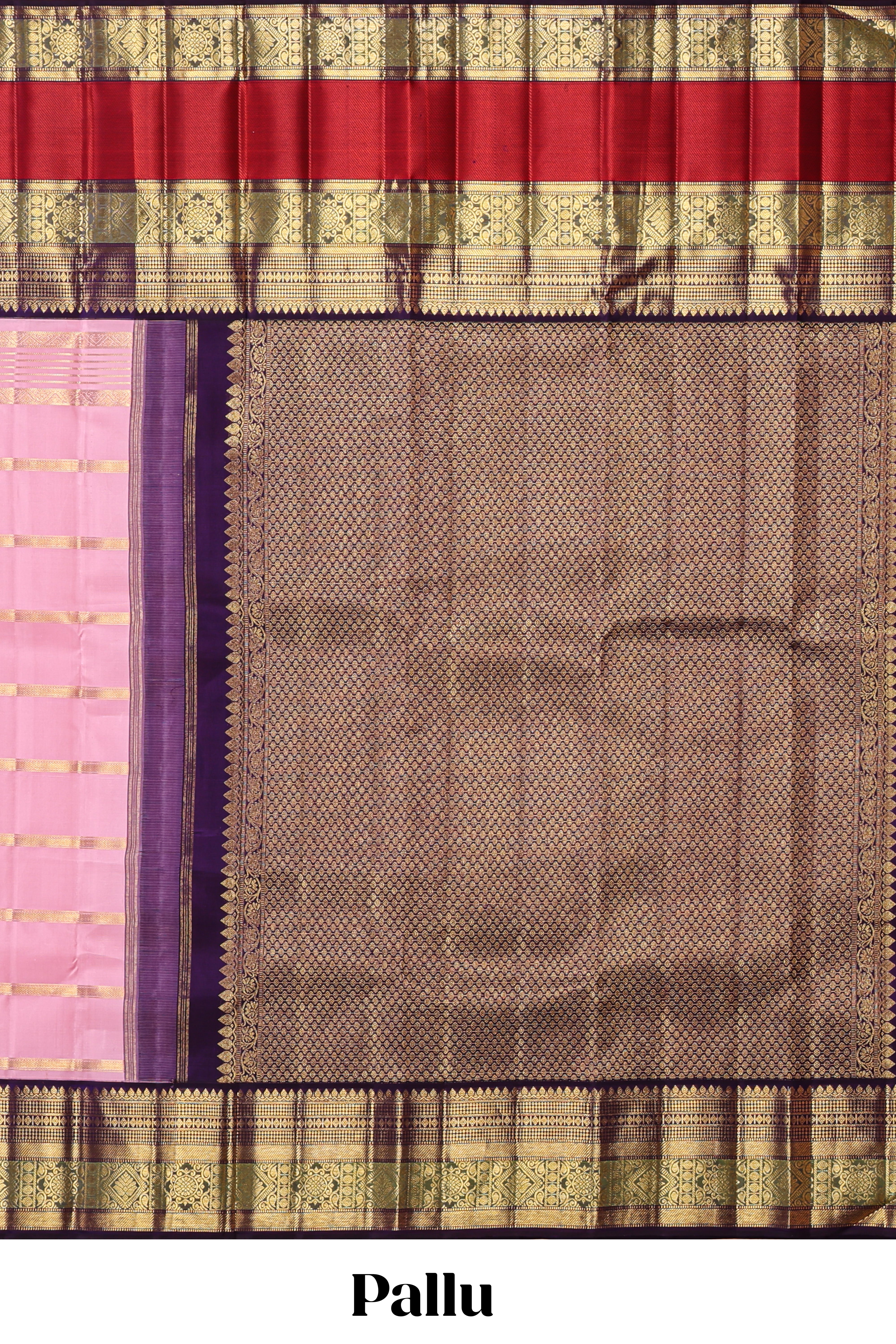 Pink striped zari design swayamvara pattu saree with contrast zari border and blouse