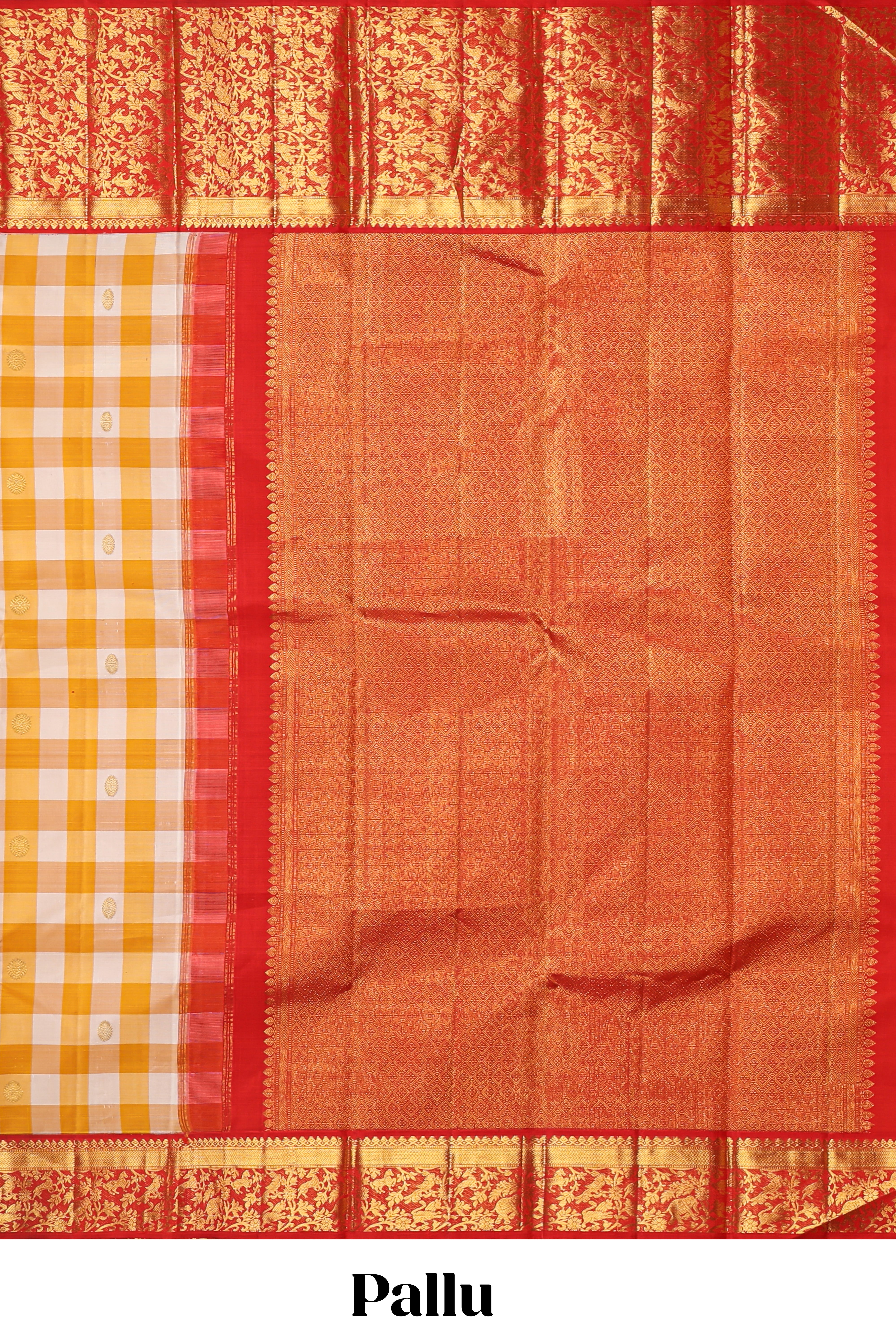 Yellow & white dual shade checked motifs zari design swayamvara pattu saree with contrast zari border and blouse