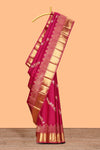 Pink floral wine horse, dear and bird zari design swayamvara pattu saree with self zari border and blouse