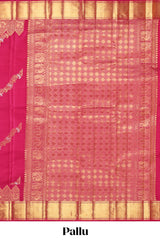 Pink floral wine horse, dear and bird zari design swayamvara pattu saree with self zari border and blouse