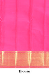 Pink floral wine horse, dear and bird zari design swayamvara pattu saree with self zari border and blouse